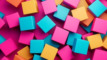 Obraz premium Vibrant and dynamic 3D featuring a composition of colorful cubes and geometric shapes against a vibrant background creating a modern futuristic and creative digital artwork