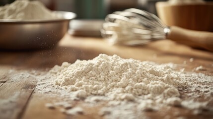 The Flour on Wooden Surface