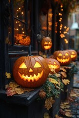 Fototapeta premium Sinister scarecrows and eerie decorations add a haunting touch to the halloween atmosphere