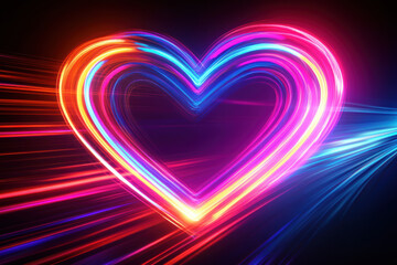 Colorful light rays forming neon heart shape