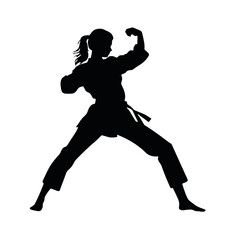 Silhouette Girl in Karate Stance Vector Illustration