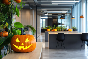 Obraz premium Eco-Friendly Halloween Decoration in Stylish Open Office Layout 