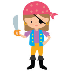 Cute pirate girl  vector cartoon illustration