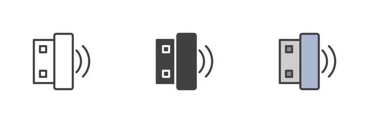 Wireless usb stick different style icon set