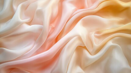 Obraz premium Peach and Cream Silk Drape: Luxurious ombre silk fabric in soft peach and cream tones, elegantly draped and textured. Perfect for fashion, beauty, or design projects. 