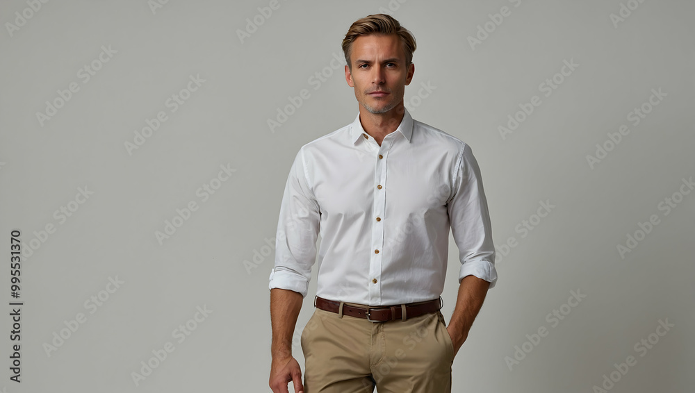 Wall mural Confident Man in White Shirt and Khaki Pants 