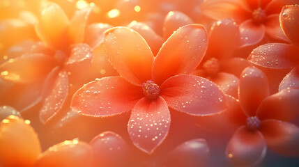 Fototapeta premium Futuristic Macro Shot of Bhai Dooj Flowers: 3D Zoom With Glowing Dewdrops and Intricate Textures on Petals, Isolated Icon for Ceremonial Celebration