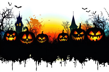 Blank Banner with Jack-o'-Lanterns for Halloween