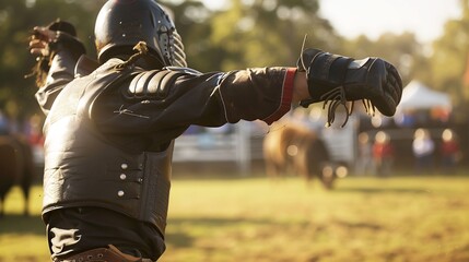 Closeup of bull rider in action at a rodeo highlighting gear and intense moments