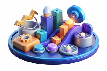 3D Glowing Abstract Icons for Corporate Expansion and Acquisition Symbols - Digital Art Representing Business Growth on White Background