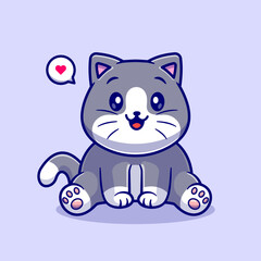 Fototapeta premium Cute Fat Cat Sitting Cartoon Vector Icon Illustration. Animal Nature Icon Concept Isolated Premium Vector. Flat Cartoon Style 