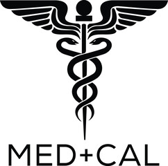 wings medical symbol with snakes logo design silhouette