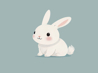 Fototapeta premium White bunny in vector flat style on a blue background.