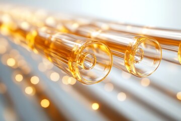 Naklejka premium Close up of glowing gold circuit components representing advanced technology and high efficiency data transmission in digital infrastructure