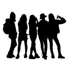 Silhouette of Friends Capturing Selfie Vector Transparent Background