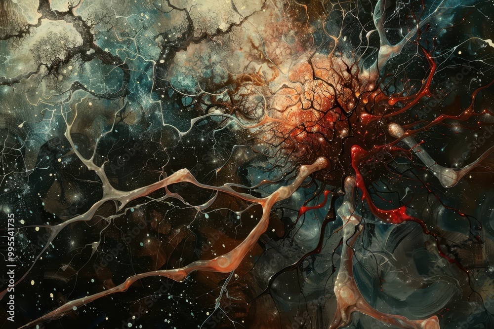 Fototapete abstract representation of neural connections illustrating synapse activity with glowing neurons in 