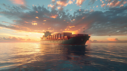 Naklejka premium A large tanker ship transporting containers across the ocean. Neural network AI generated art
