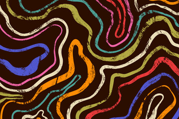 Bold, abstract wavy stripes with groovy colors. Vintage, retro design with brush grunge strokes for print and banners.