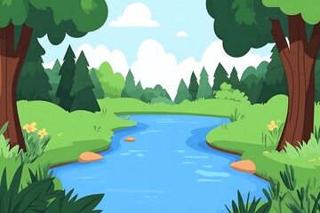 Obraz premium Nature forest landscape at daytime scene with long river