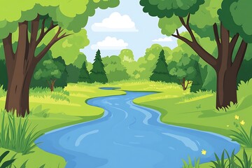 Obraz premium Nature forest landscape at daytime scene with long river