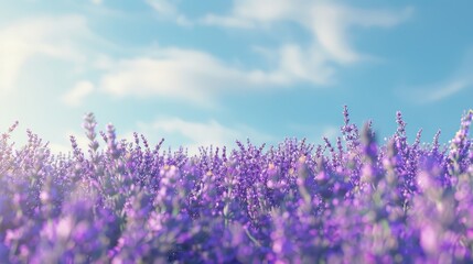 A field of blooming lavender under a clear blue sky.