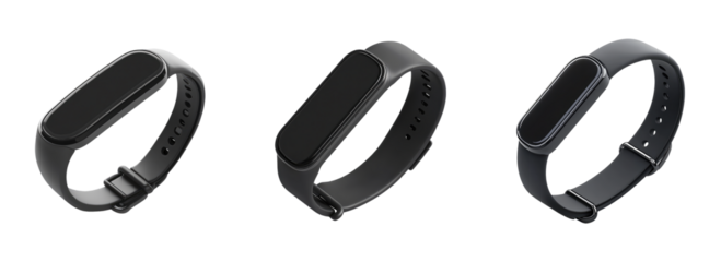 Set of black fitness smartwatch band isolated on white background
