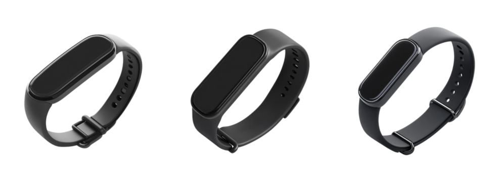 Set of black fitness smartwatch band isolated on white background