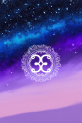 Fototapeta premium zodiac sign of twins on purple violet and blue galaxy background - horoscope and fortune telling concept