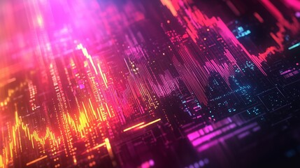 Fototapeta premium A vivid graph shows fluctuating stock prices amid digital circuits, reflecting finance and technology trends.