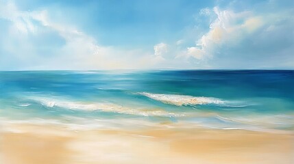 Obraz premium Tranquil beach landscape with gentle waves and clear blue sky at midday