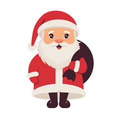 Cute Santa Claus on a white isolated background. Cartoon style, Vector character. Vector illustration