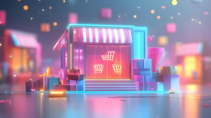 Obraz premium 3D Glowing Abstract Product Showcase with Floating Discount Icons for Cyber Monday Sales - Modern Ecommerce Promotions Design