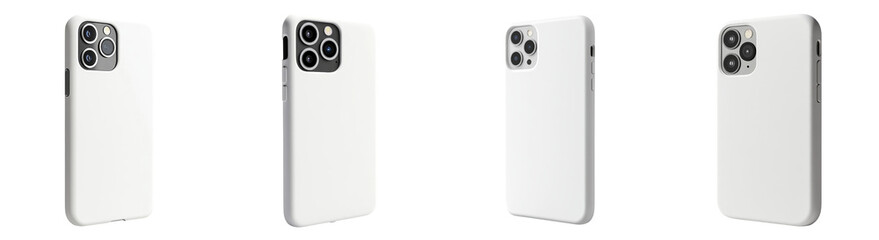 Set of white minimalist smartphone case isolated on white background