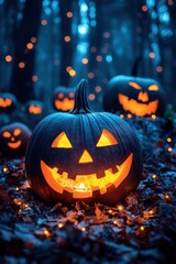 Obraz premium The eerie glow of a harvest moon illuminates a spooky scene filled with ghosts and goblins