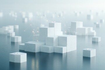 Obraz premium Abstract 3D cubes on a white background symbolizing data processing and cloud storage solutions for modern digital infrastructure