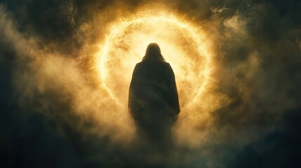 Fototapeta premium the shadow of Jesus Christ in a halo of light.