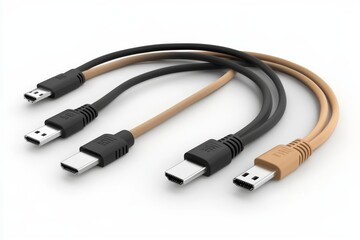 Set of three braided USB cables in black gray and beige symbolizing durable and stylish connectivity for digital devices