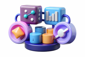 3D Glowing Abstract Acquisition Concept with Merging Data Icons on White Background for Business Mergers and Corporate Integration Marketing