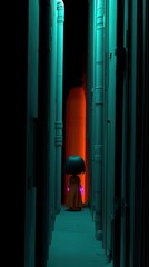 Fototapeta premium Little Girl Walking in a Dark Alleyway