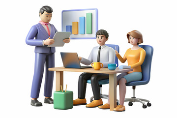 Obraz premium Flat Candid Business Team Analyzing Cash Flow Reports in a Conference Room - Simple Vector Illustration for Corporate Marketing and Financial Management