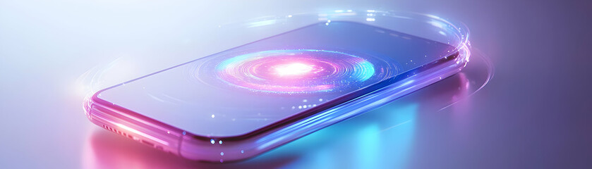 Futuristic Smartphone Concept with Holographic Wristband and Glowing Bhai Dooj Symbol - High Angle Shot, Isolated on White Background for Photo Stock