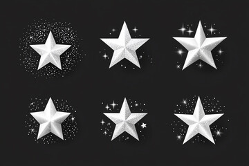 white sparkling star collection on dark background.