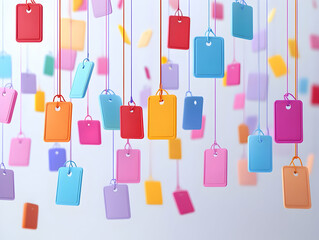 Flat Glossy Background with Floating Clearance Tags for Modern Retail Sales Promotion - Vibrant Vector Design for Effective Marketing