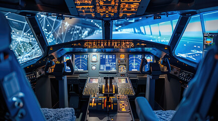 The aircraft cockpit simulation exhibition area with a touch of technology.