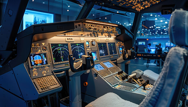 The aircraft cockpit simulation exhibition area with a touch of technology.
