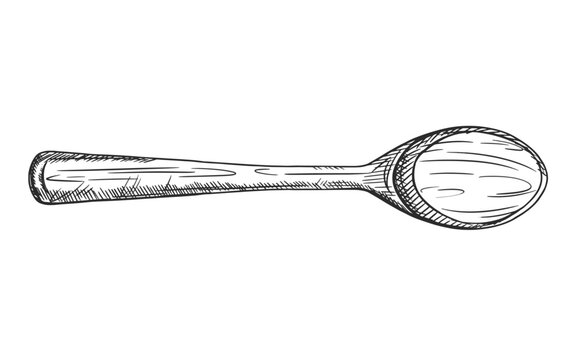 recommend clip art: Vector illustration with wooden spoon texture. Kitchen utensils, tools, dishes, home decor. Retro old cutlery Hand drawn illustration in line art style painted in black ink on isolated background