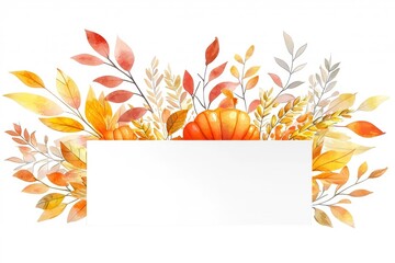 Watercolor Autumn Leaves and Pumpkin Frame