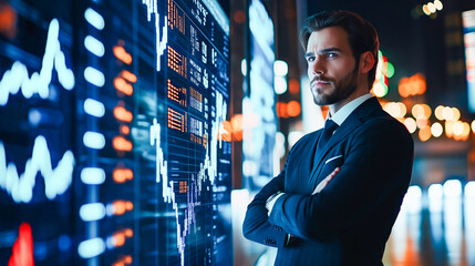 Fototapeta premium Confident Businessman Analyzing Stock Market Trends