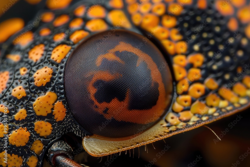 Poster Close-up view of a vibrant and colorful tortoise shell showcasing intricate patterns and textures in a natural setting, highlighting the beauty of wildlife