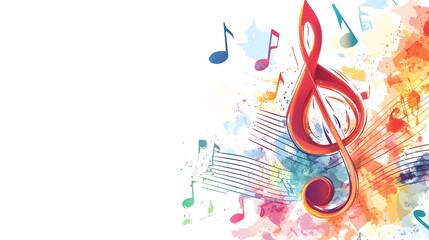 Naklejka premium Colorful musical notes and treble clefs on a white background, vector illustration with space for text or message